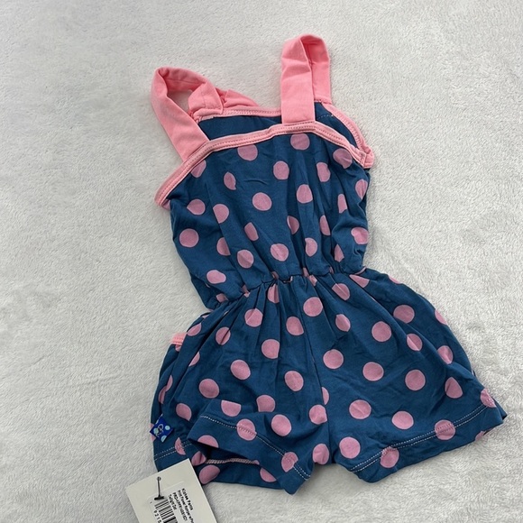 NWT Kickee‎ Pants Bamboo 3-6 Mos Blue Pink Ruffle Floral Romper Polka Dot - Picture 4 of 5